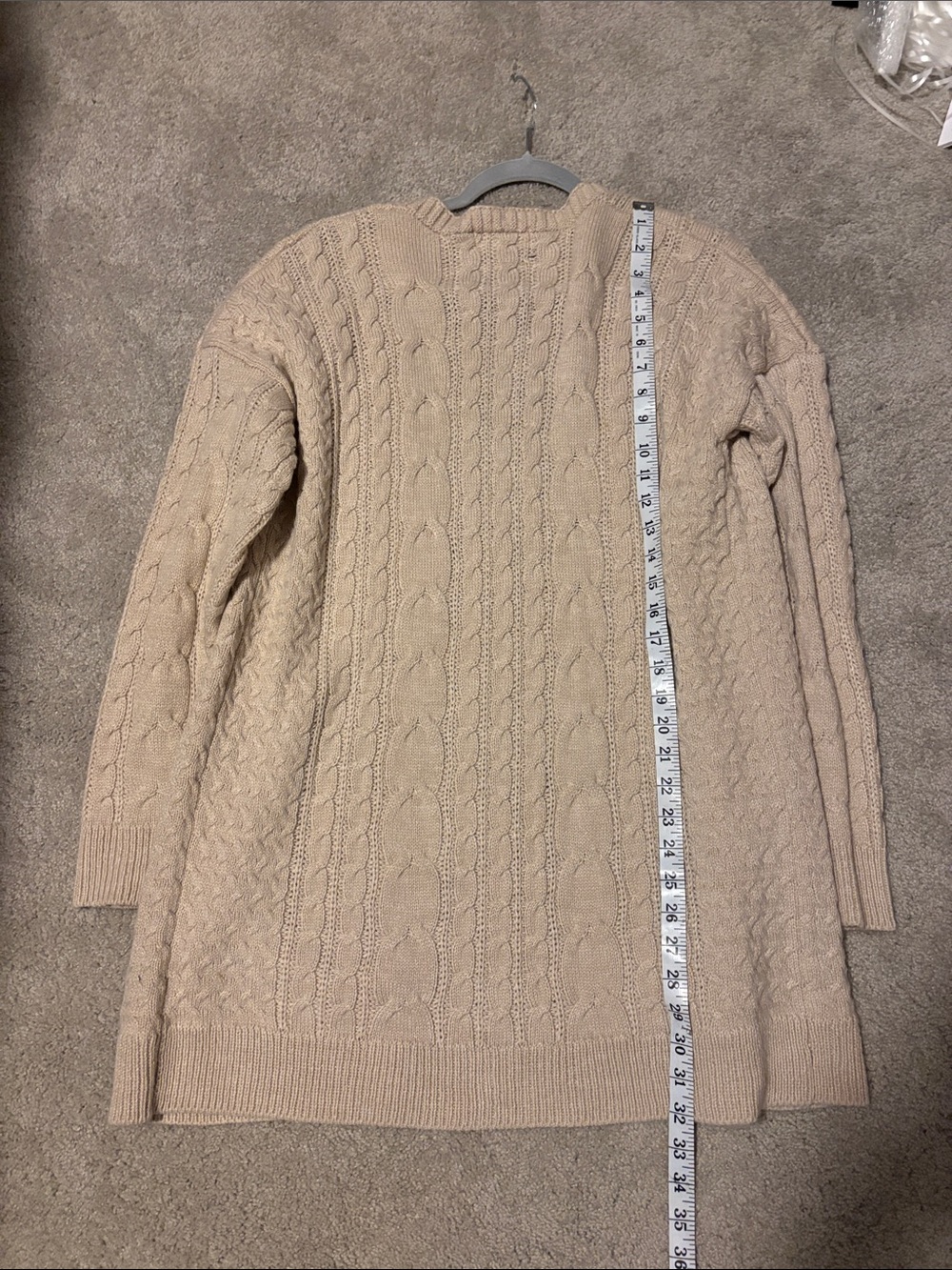 Pink Rose Cable Knit Open Cardigan in Beige - Picture 2 of 2